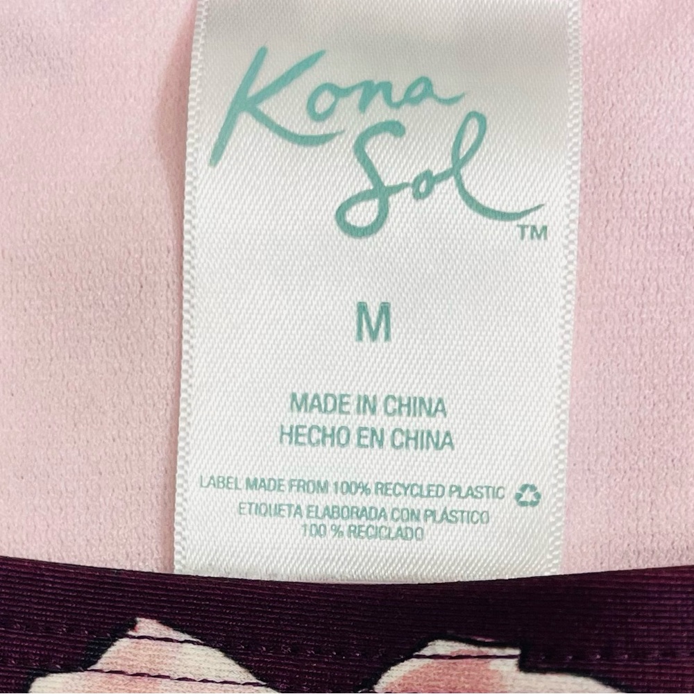 Kona Sol Floral Bikini Set Medium Burgundy Pink Tie Side Halter - Picture 9 of 15